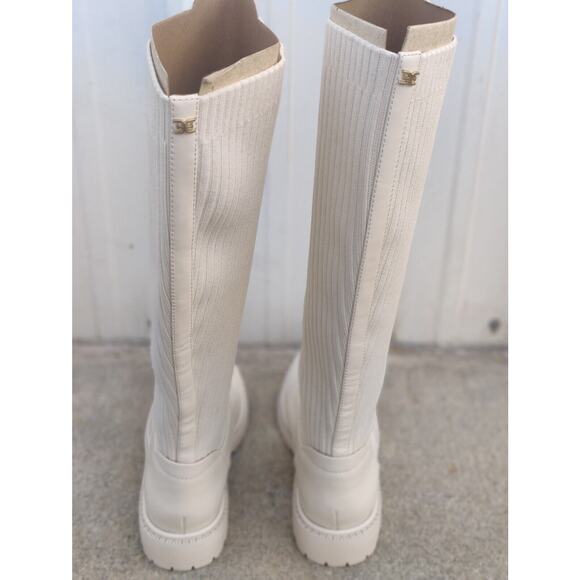 Sam Edelman Womens Sz 10 M Ivory Leather / Fabric Lace Up 16" Shaft Tall Boots - Picture 5 of 6